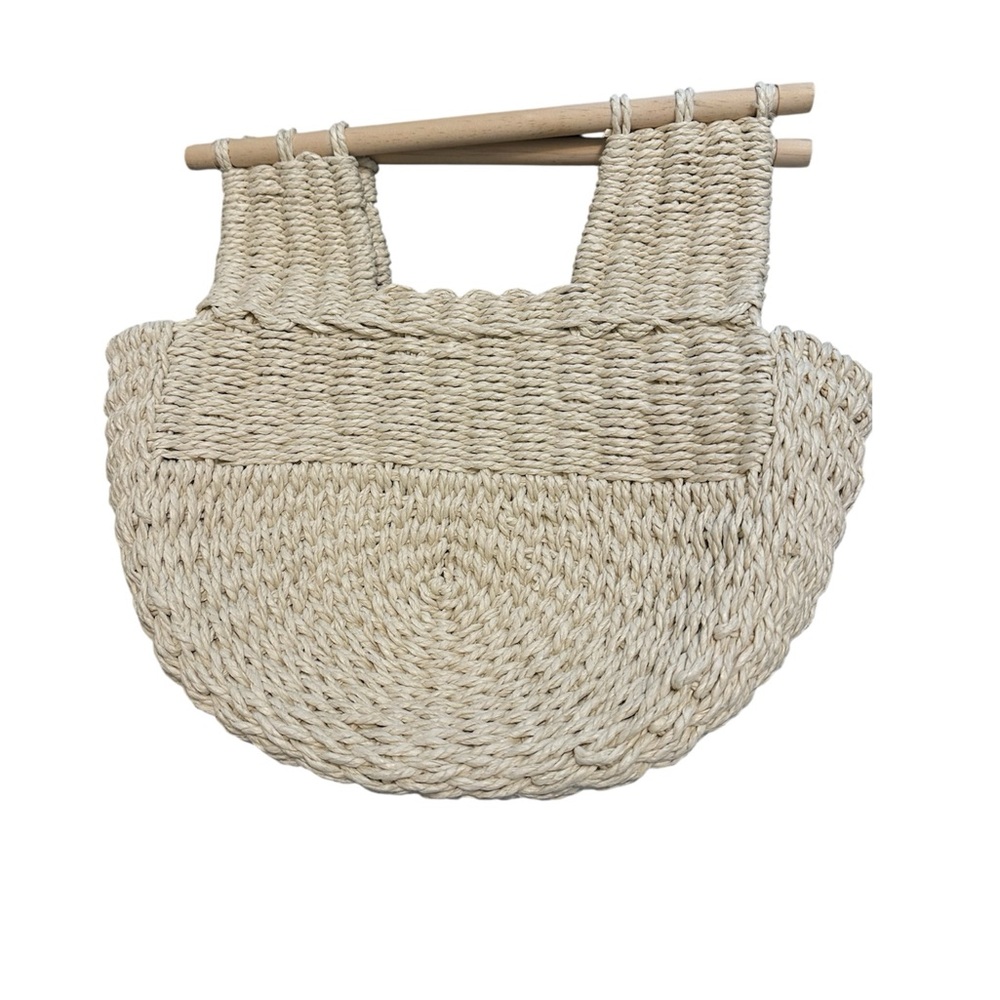 Woven Straw Tote Bag with Wooden Handles